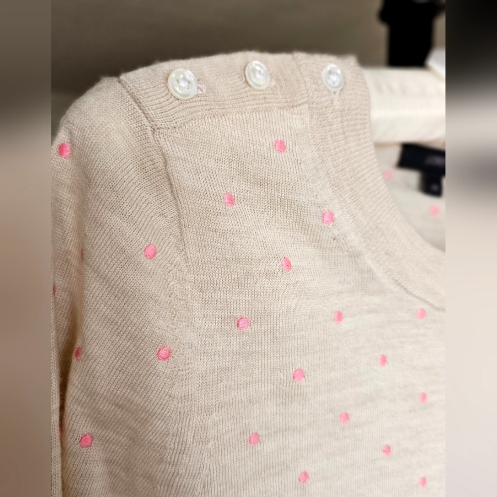 J.Crew Merino Wool Pink Polka Dot Pullover - Picture 4 of 9